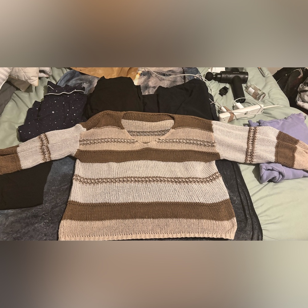 Striped Knit Sweater in Brown and Cream